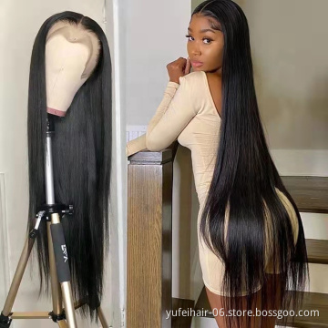 Wholesale 30 32 34 36 38 40 inch HD transparent lace human hair wig,nature cuticle aligned 13x4 long straight Lace Front Wigs